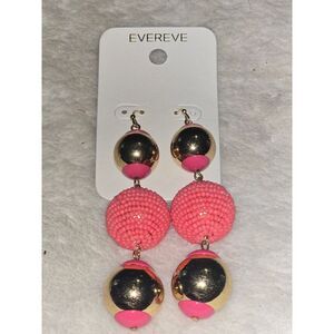 Evereve Pink Statement Earrings Beaded Ball Drop Dangle Party NWT